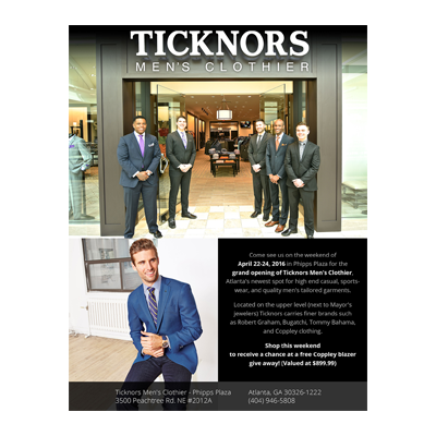 Ticknors Men's Clothier Grand Opening Flyer Design
