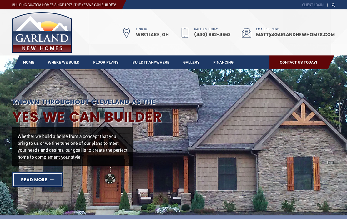 Garland New Homes Website Design Main Image