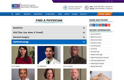 North Carolina Specialty Hospital Website Design Screen Shot 1