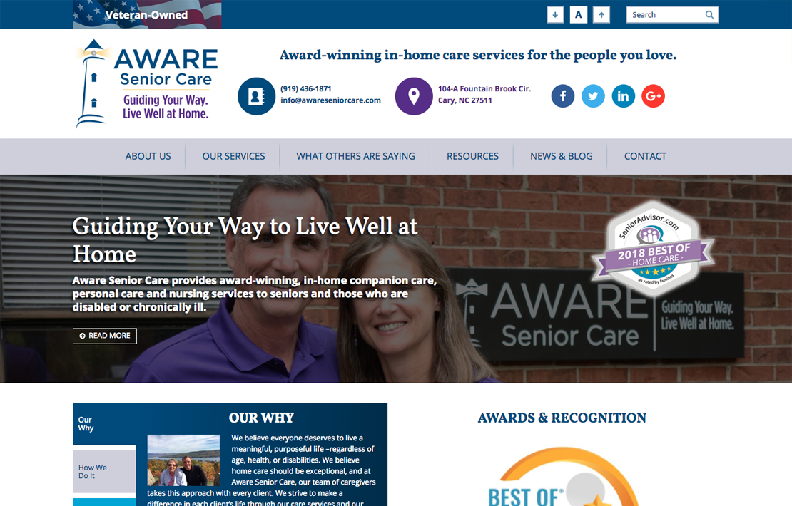 Aware Senior Care Home Page Website Design