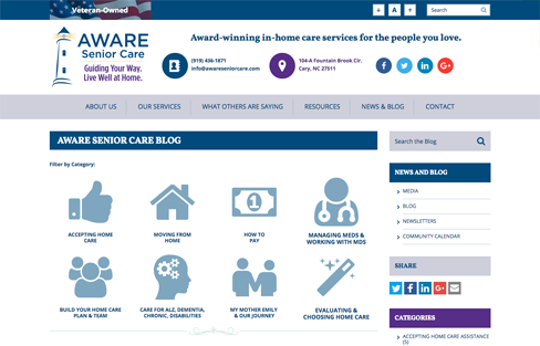 Aware Senior Care Blog Website Design