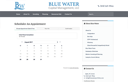 Blue Water Capital Management Website Design Screen Shot 1