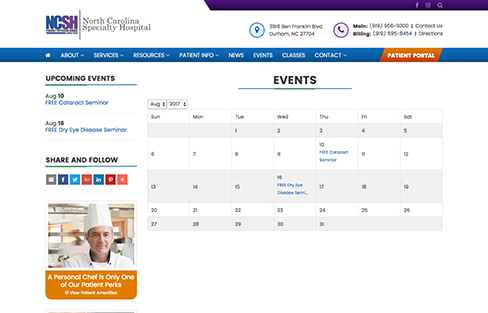 North Carolina Specialty Hospital Website Design Screen Shot 2