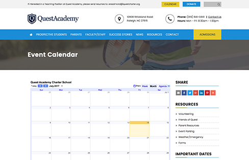 Quest Academy Website Design