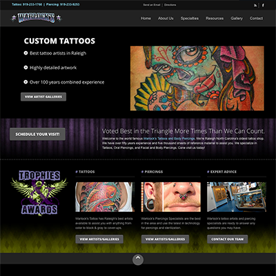 Warlock's Tattoo and Body Piercing Website Design