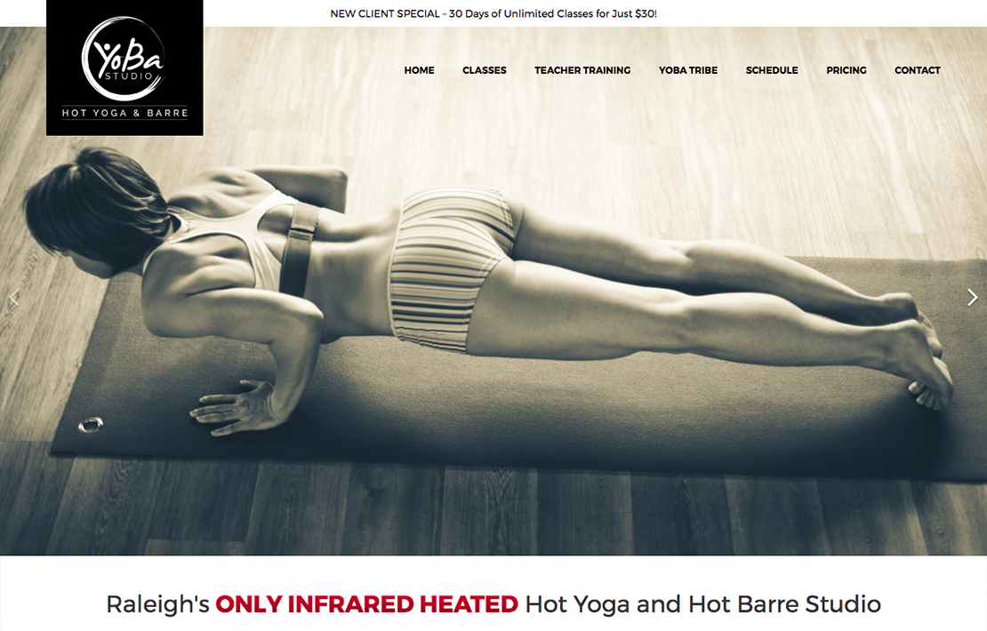 YoBa Hot Yoga and Barre Website Design Full Size