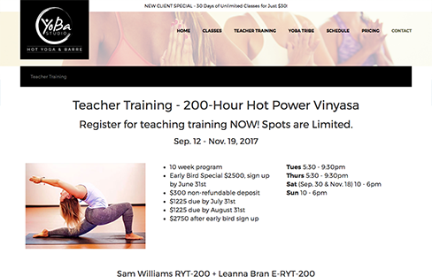 YoBa Hot Yoga and Barre Website Design Thumbnail 1