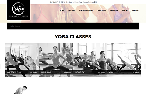 YoBa Hot Yoga and Barre Website Design Thumbnail 2